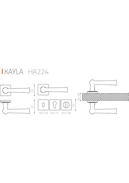 Kayla Rozetli Kapı Kolu Siyah Renk Wc
