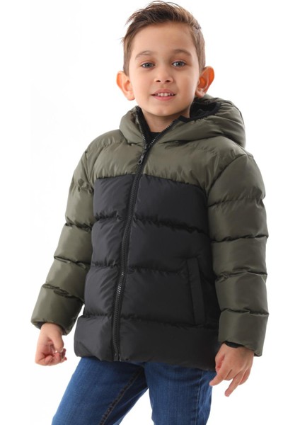 Erkek Çocuk Dolumlu Iç Polarlı Kapüşonlu Kışlık Şişme Çocuk Mont Kaban