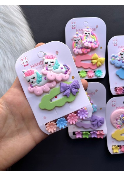 Unicorn Temalı Çıtçıtçıt Lastik Mandal Toka Seti