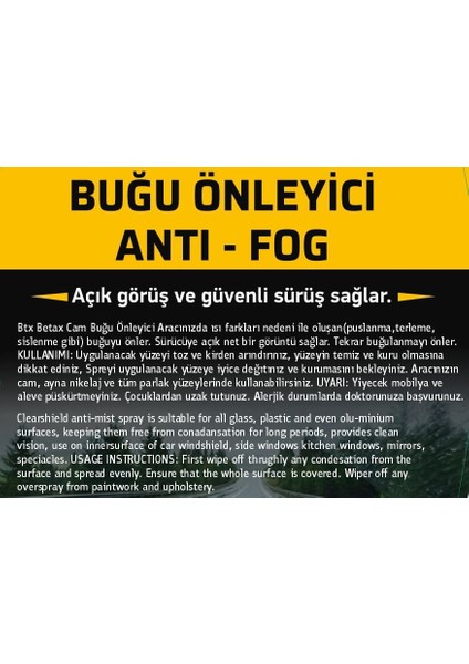 Buğu Önleyici Sprey 500 Ml (Araç-Kask-Gözlük-Ev-Işyeri Camı Buğu Önleyici) modelleri
