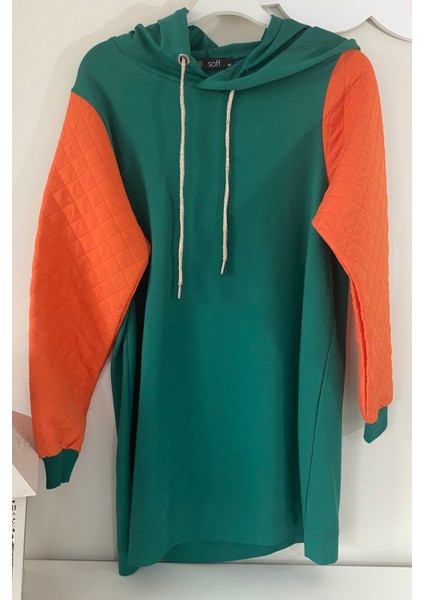 Kadın Turuncuyeşil Kapüşonlu Tunik