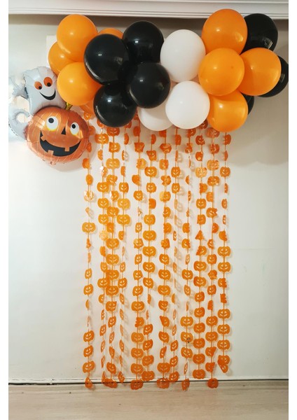 Halloween Parti Balon Süsleme Seti Perdeli Folyo Balonlu Cadılar Bayramı Süsleme Seti