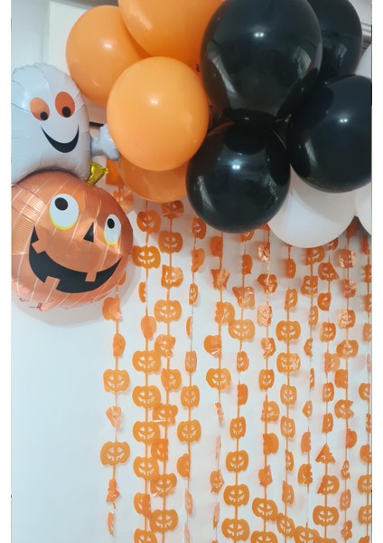 Halloween Parti Balon Süsleme Seti Perdeli Folyo Balonlu Cadılar Bayramı Süsleme Seti