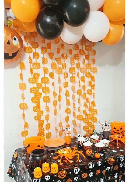 Halloween Parti Balon Süsleme Seti Perdeli Folyo Balonlu Cadılar Bayramı Süsleme Seti