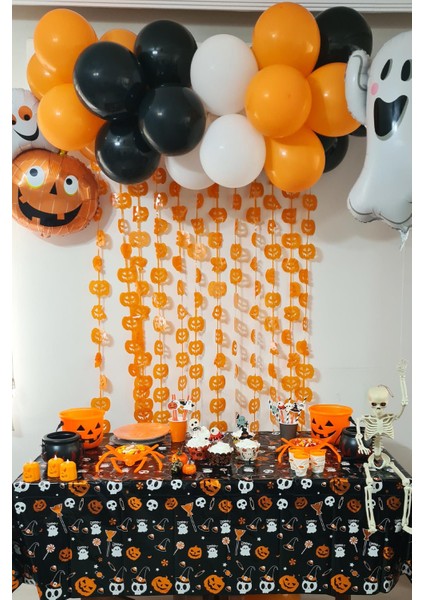 Halloween Parti Balon Süsleme Seti Perdeli Folyo Balonlu Cadılar Bayramı Süsleme Seti