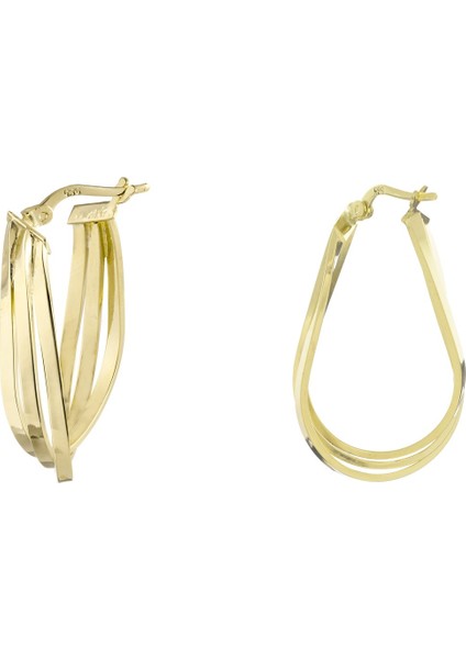 Üç Şeritli Kıvrımlı Altın Küpe