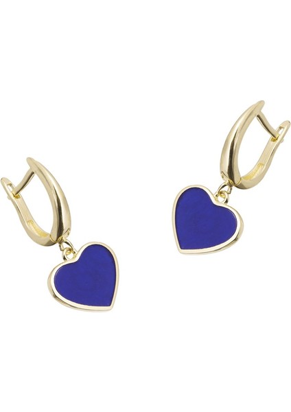 Mavi Kalpli Altın Küpe