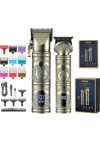 V-670 Metal Saç Kesim Makinesi Profesyonel Saç Sakal Berber Seti