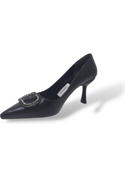 2103 Kadın Siyah Taşlı Tokalı Ince Topuk Ayakkabı modelleri