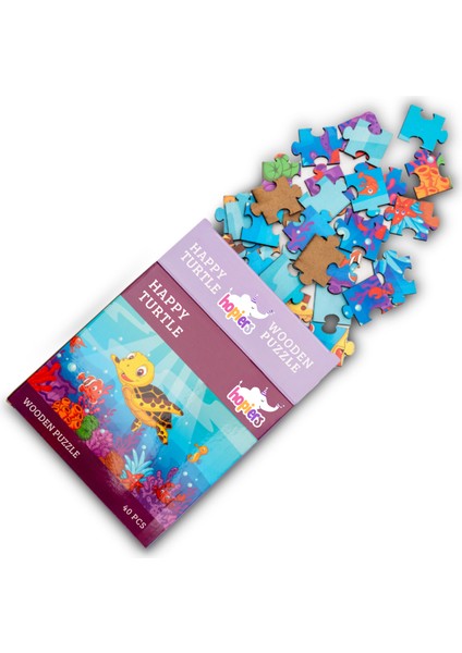 Montessori Happy Turtle Ahşap 40 Parça Puzzle Seti/ 1+ Yaş/ Eğitici, Öğretici ve Güvenli Çocuk Oyuncağı