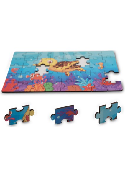 Montessori Happy Turtle Ahşap 40 Parça Puzzle Seti/ 1+ Yaş/ Eğitici, Öğretici ve Güvenli Çocuk Oyuncağı