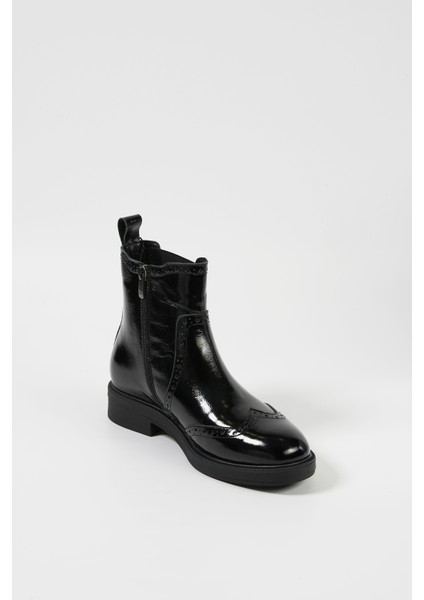 Siyah Kırışık Rugan Deri Kadın Günlük Bot