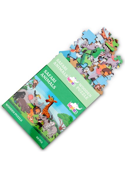 Montessori Safari Animals Ahşap 40 Parça Puzzle Seti/ 1+ Yaş/ Eğitici, Öğretici ve Güvenli Çocuk Oyuncağı