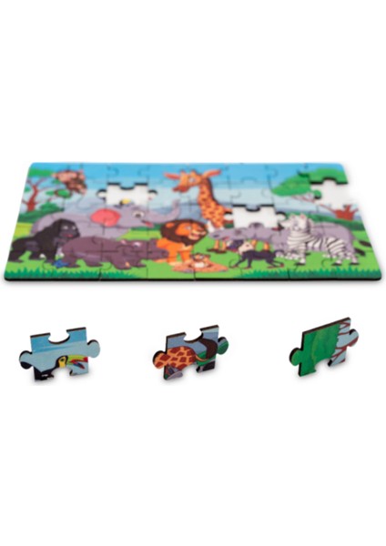 Montessori Safari Animals Ahşap 40 Parça Puzzle Seti/ 1+ Yaş/ Eğitici, Öğretici ve Güvenli Çocuk Oyuncağı