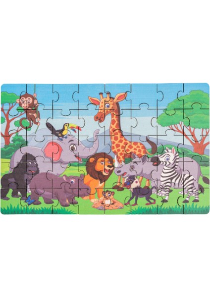 Montessori Safari Animals Ahşap 40 Parça Puzzle Seti/ 1+ Yaş/ Eğitici, Öğretici ve Güvenli Çocuk Oyuncağı