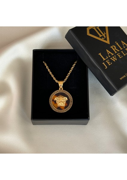 Laria Jewelry Altın Kaplama Kahve Medusa Kolye