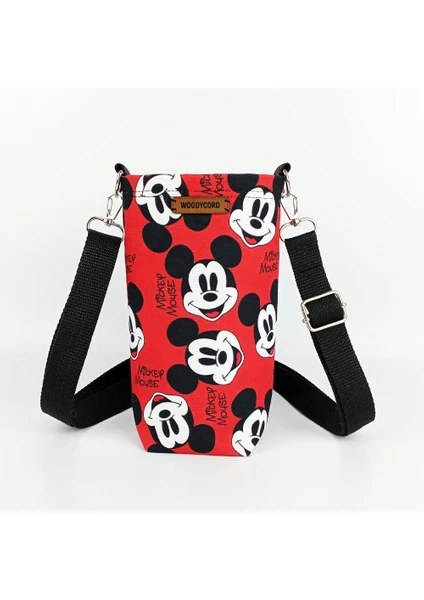 Woody Cord  1 Litrelik Matara Kılıfı Su Şişesi Taşıma Çantası Water Bottle Bag Mickey Mause