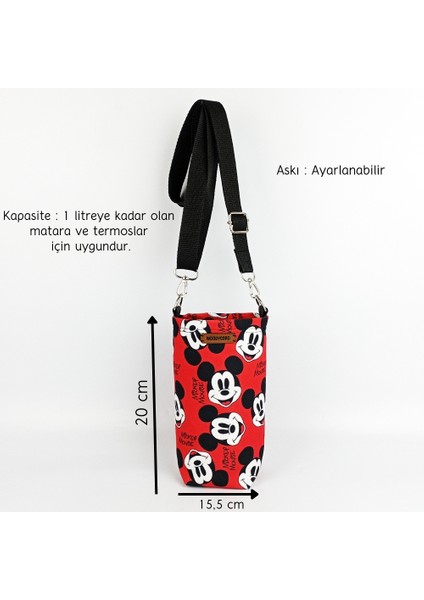 1 Litrelik Matara Kılıfı Su Şişesi Taşıma Çantası Water Bottle Bag Mickey Mause