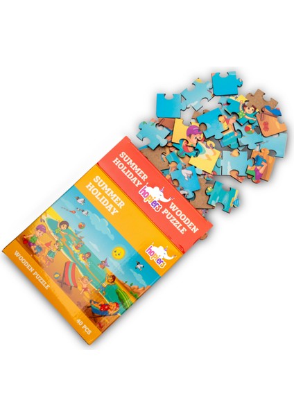 Montessori Summer Holiday Ahşap 40 Parça Puzzle Seti/ 1+ Yaş/ Eğitici, Öğretici ve Güvenli Çocuk Oyuncağı