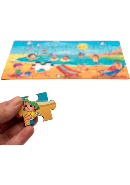 Montessori Summer Holiday Ahşap 40 Parça Puzzle Seti/ 1+ Yaş/ Eğitici, Öğretici ve Güvenli Çocuk Oyuncağı