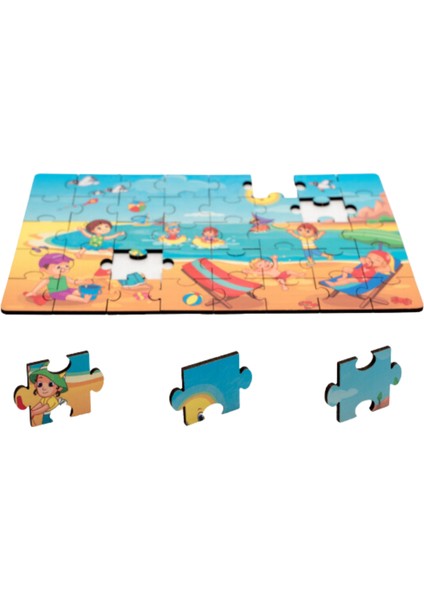 Montessori Summer Holiday Ahşap 40 Parça Puzzle Seti/ 1+ Yaş/ Eğitici, Öğretici ve Güvenli Çocuk Oyuncağı