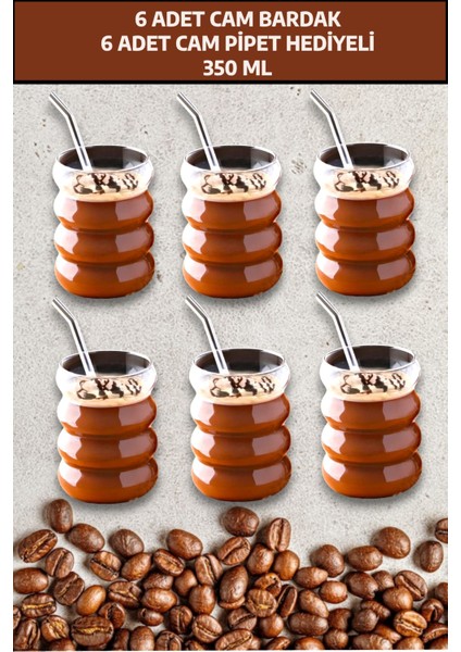 6 Adet Boğumlu Borosilikat Kokteyl Soğuk Sıcak Kahve Meşrubat Bardağı 6 Cam Pipet Hediye 350 ml fiyatları