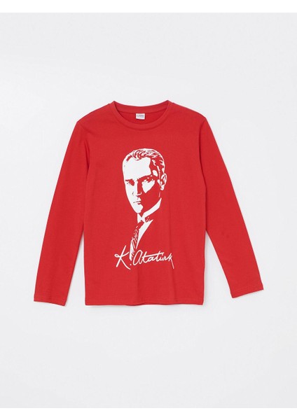 Bisiklet Yaka Atatürk Baskılı Uzun Kollu Erkek Çocuk Tişört