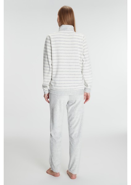 Kadın Pamuklu Uzun Kollu Fermuarlı Sweatshirt ve Pantolon Takım Pijama TAKIMI[KFİG11326]