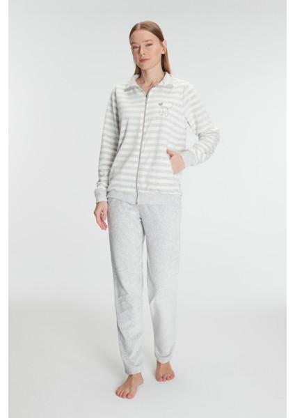 Kadın Pamuklu Uzun Kollu Fermuarlı Sweatshirt ve Pantolon Takım Pijama TAKIMI[KFİG11326] fiyatları