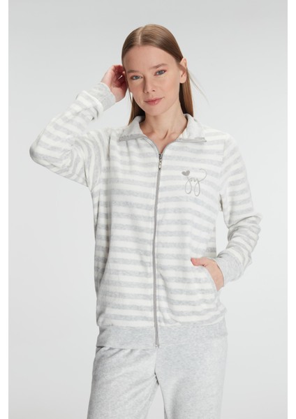 Kadın Pamuklu Uzun Kollu Fermuarlı Sweatshirt ve Pantolon Takım Pijama TAKIMI[KFİG11326] modelleri