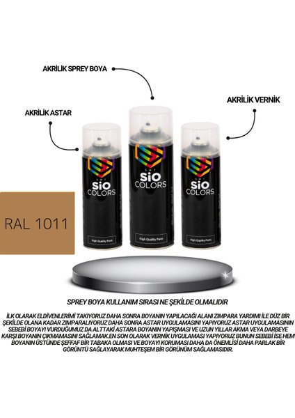 Akrilik Sprey Boya Seti 400 ml Kahve Bej RAL-1011 - Zımpara - Kağıt Bant - Eldiven