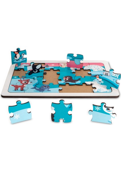 Montessori Buz Devri 24 Parça Ahşap Puzzle Seti / 1+ Yaş / Eğitici, Öğretici ve Güvenli Çocuk Oyuncağı