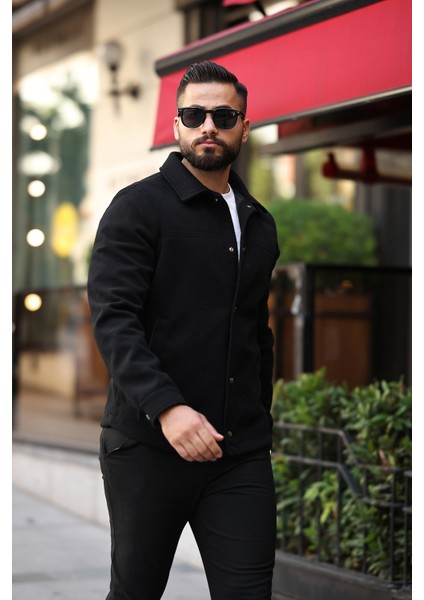 Erkek Çıtçıtlı Siyah Kaşe Ceket modelleri