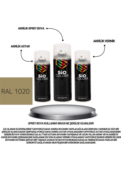 Akrilik Sprey Boya Seti 400 ml Zeytin Sarısı RAL-1020 - Zımpara - Kağıt Bant - Eldiven