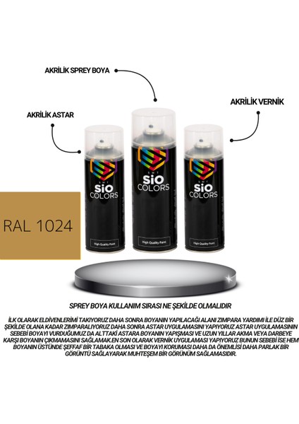 Akrilik Sprey Boya Seti 400 ml Oksit Sarı RAL-1024 - Zımpara - Kağıt Bant - Eldiven