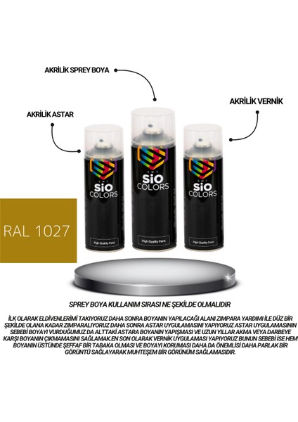 Akrilik Sprey Boya Seti 400 ml Kimyon Sarı RAL-1027 - Zımpara - Kağıt Bant - Eldiven