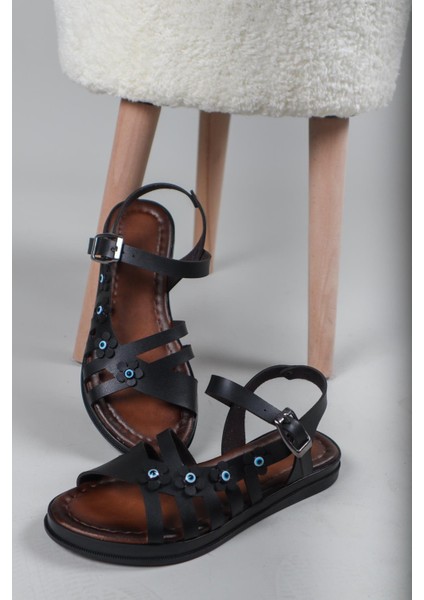 İSİS Yanı Çiçekli Vaketa Sandalet SİYAH fırsatları