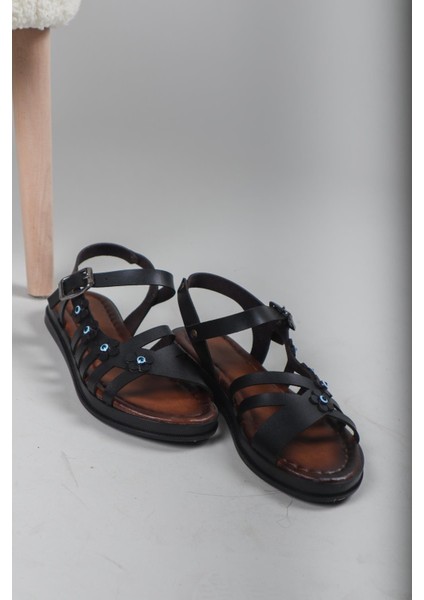 İSİS Yanı Çiçekli Vaketa Sandalet SİYAH indirimleri