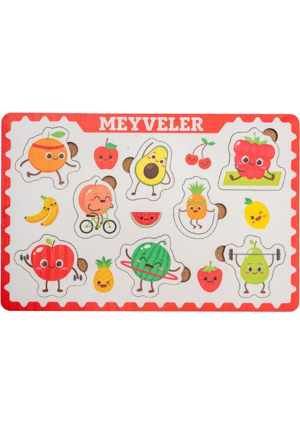 Montessori Meyveler Ahşap Bultak Puzzle Seti / 1+ Yaş / Eğitici, Öğretici ve Güvenli Çocuk Oyuncağı