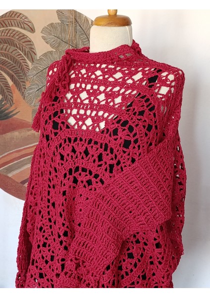 Hippybutik Kırmızı Salaş Tığ Dokuma Elişi Tasarım Tesettür Giyime Uygun Dantel Tunik/bluz fiyatları