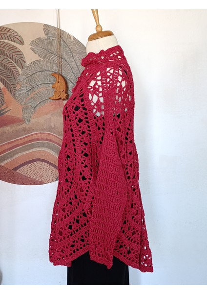 Hippybutik Kırmızı Salaş Tığ Dokuma Elişi Tasarım Tesettür Giyime Uygun Dantel Tunik/bluz modelleri