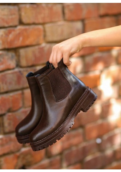 Chelsea Kahverengi Gerçek Deri Ortopedik Bot