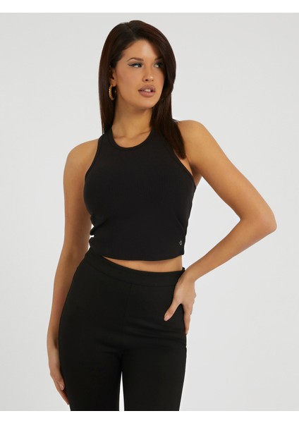 Rib Kadın Triko Crop-Siyah