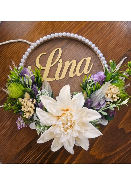 Bebek Çocuk Özel Gün Çiçekli Pleksi Tek Isimlikli Incili Tasarım Kasnak Kapı ve Duvar Süsü fiyatları