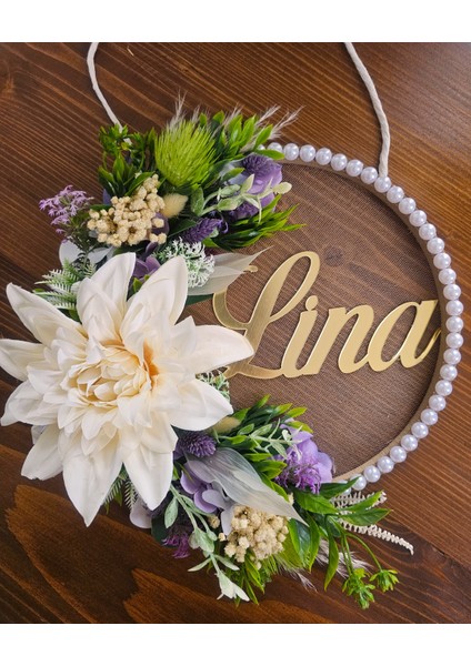 Bebek Çocuk Özel Gün Çiçekli Pleksi Tek Isimlikli Incili Tasarım Kasnak Kapı ve Duvar Süsü indirimleri