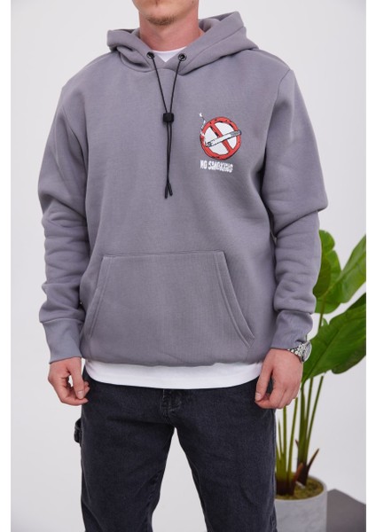 No Smoking Kapüşonlu Gri Sweatshirt modelleri
