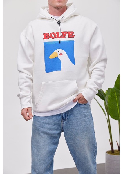 Bolfe Beyaz Kapüşonlu Sweatshirt
