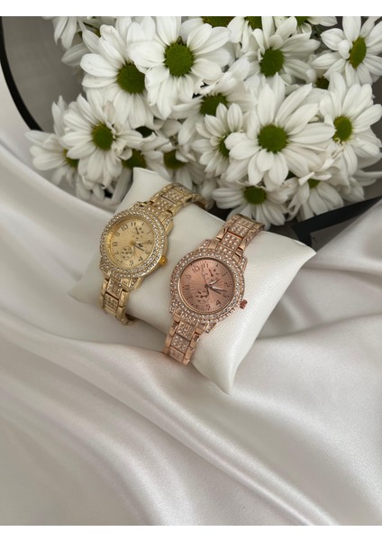 Rose Renk Taşlı Kadın Kol Saati