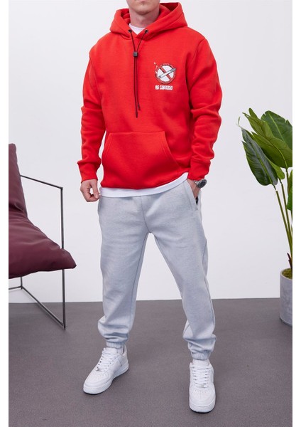 No Smoking Kapüşonlu Kırmızı Sweatshirt modelleri