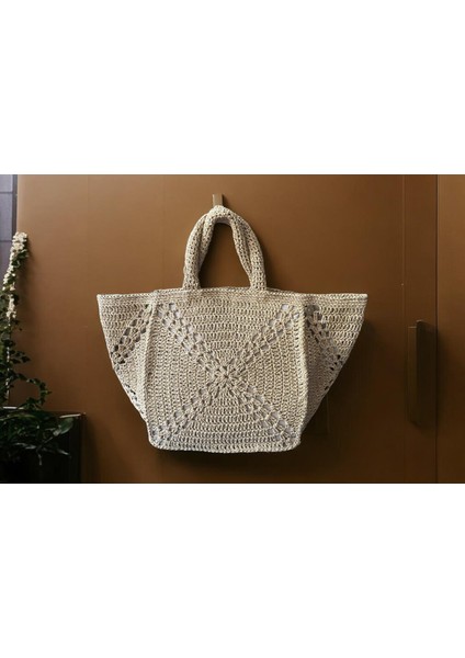 Krem Kağıt Ip El Yapımı Omuz Çantası